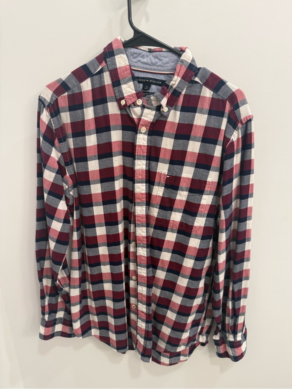 Tommy Hilfiger Men’s Red, Navy & White Plaid Button-Down Shirt